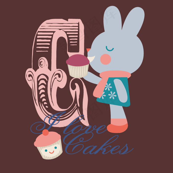 印花矢量图 卡通 动物 兔子 生活...