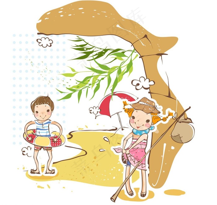 在沙滩上游玩的小朋友图片