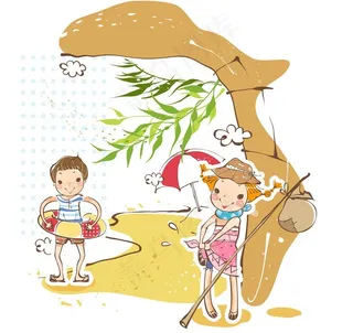 在沙滩上游玩的小朋友图片