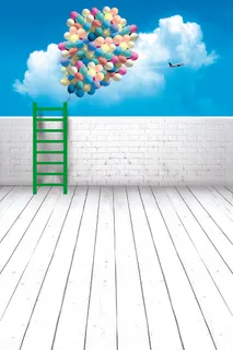 蓝天白云气球*影楼摄影背景图片