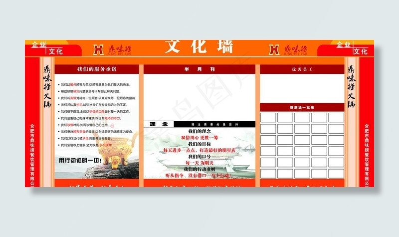鼎味捞火锅员工文化墙cdr矢量模版下载