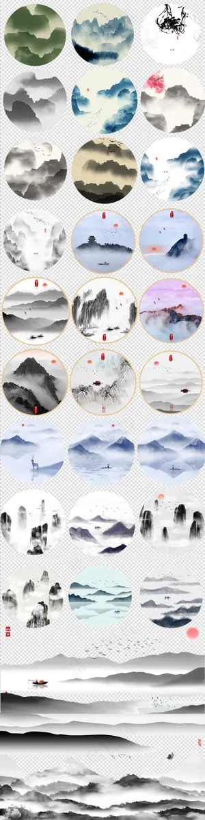 水墨中国风山水建筑风景免扣素材