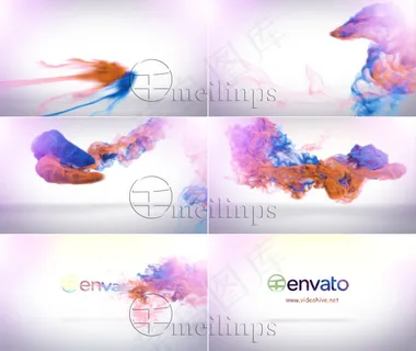 柔美飘逸的彩色粒子水墨logo揭示片头