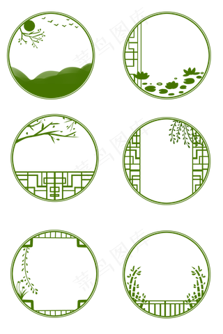 中国风边框剪纸窗花古典风景