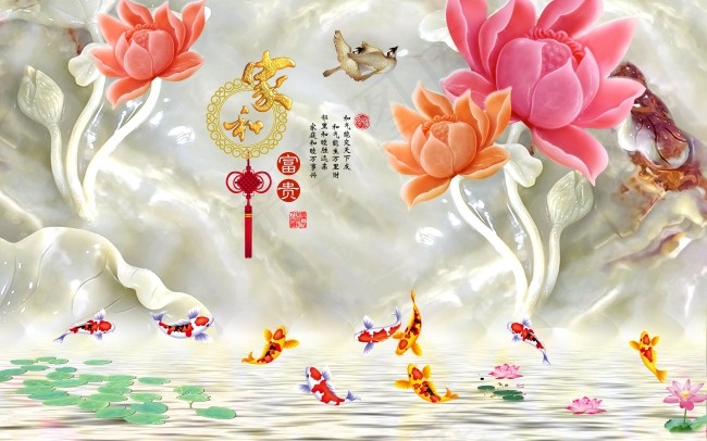 阿娜多姿玉雕荷花富贵有余背景墙(9072X5670(DPI:72))psd模版下载