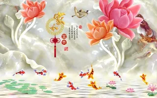 阿娜多姿玉雕荷花富贵有余背景墙