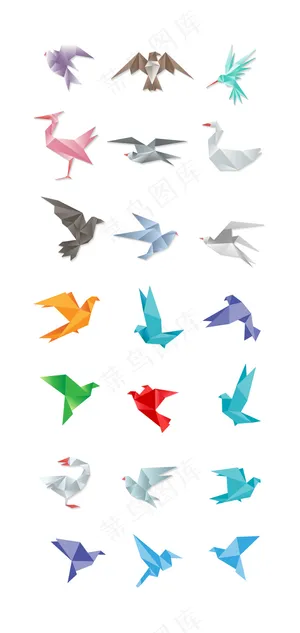 创意海外元素折纸鸟动物彩色海报封面...