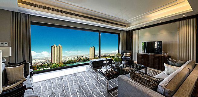 客厅 落地窗 俯视图片