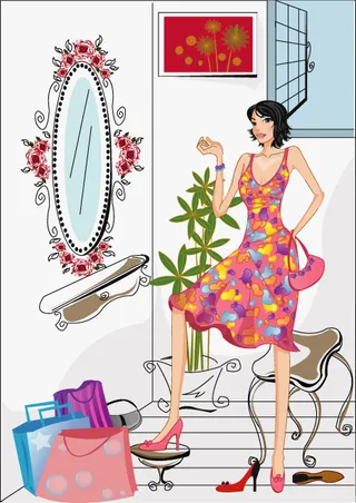 时尚女性 休闲购物 矢量人物 AI...