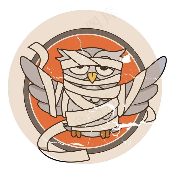 划痕贴纸木乃伊猫头鹰-万圣节向量