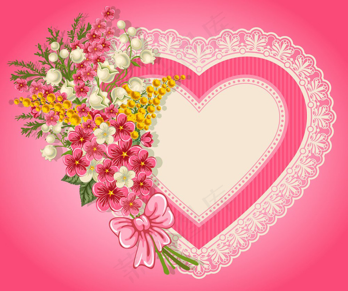 20 心形背景与卡通铃兰花矢量素材