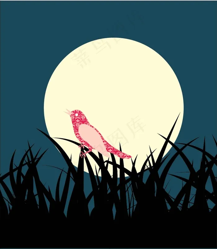 草景鸟午夜背景eps,ai矢量模版下载