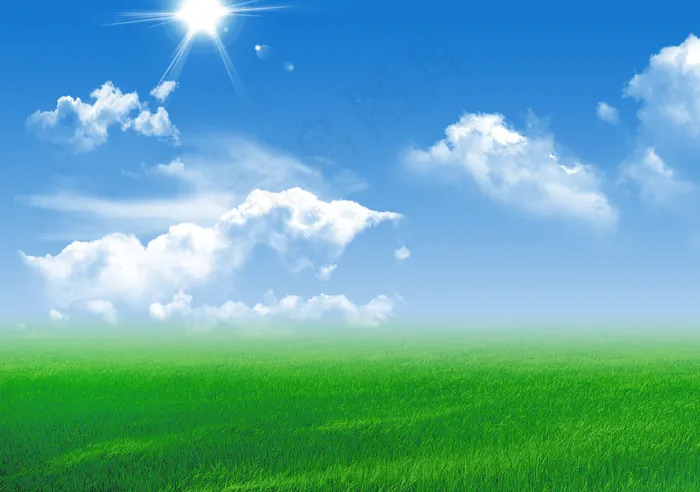 蓝天白云绿草图片(7340X5226(DPI:300))psd模版下载