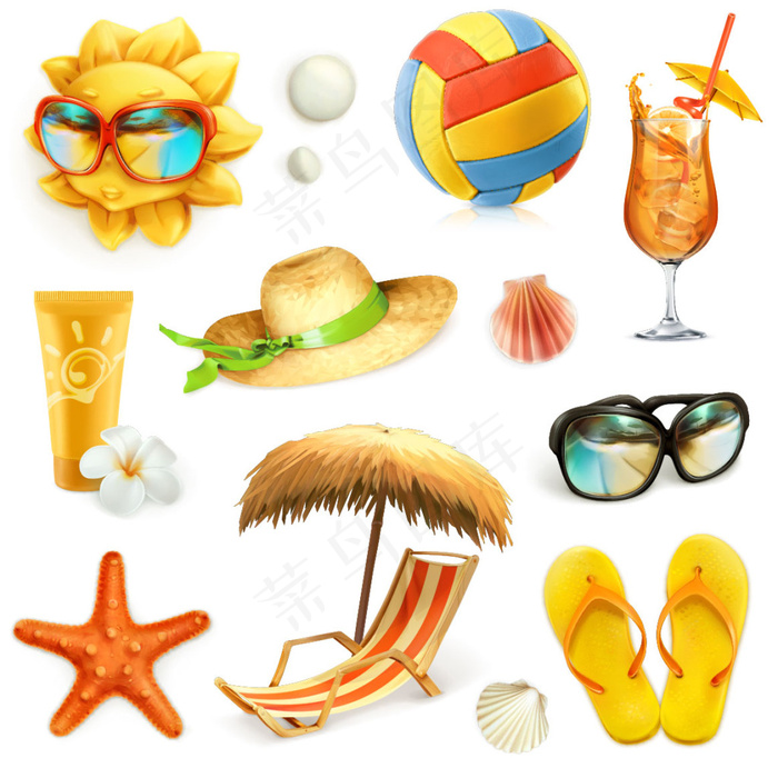 手绘夏日度假元素