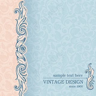 复古蓝色花纹卡片矢量图图片