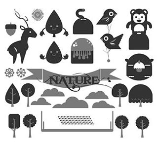 可爱的卡通动物和树矢量素材