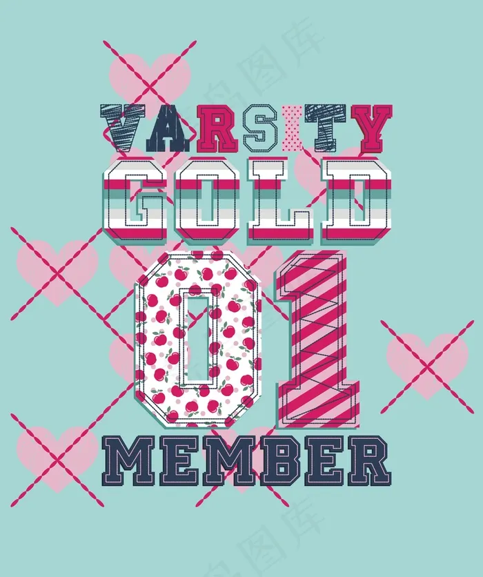 童装T恤图案设计英文艺术字体插画