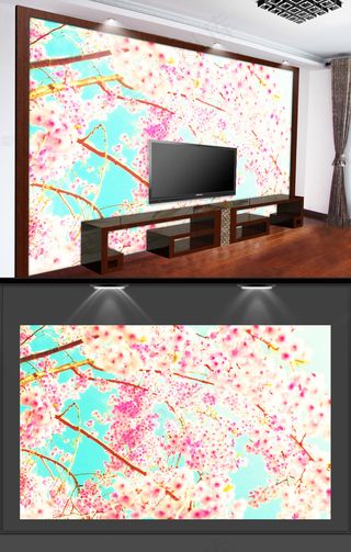 春天桃花盛开电视背景墙