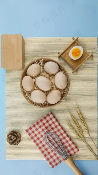 鸡蛋松果小麦高清摄影图片