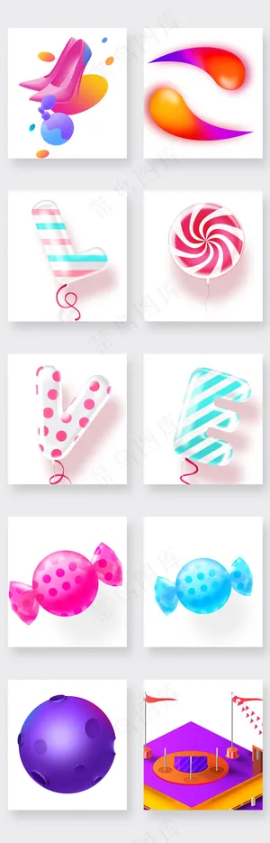 透明大促糖果多彩漂浮物渐变素材