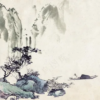 古风水墨山水淡雅泼墨电商主图背景