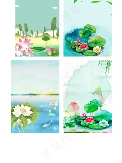 夏荷唯美插画海报背景元素 夏荷唯美插画海报背景元素