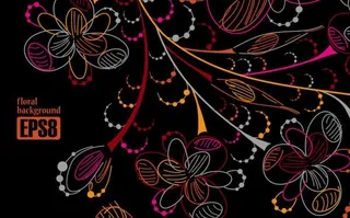 五彩的线稿鲜花矢量素材