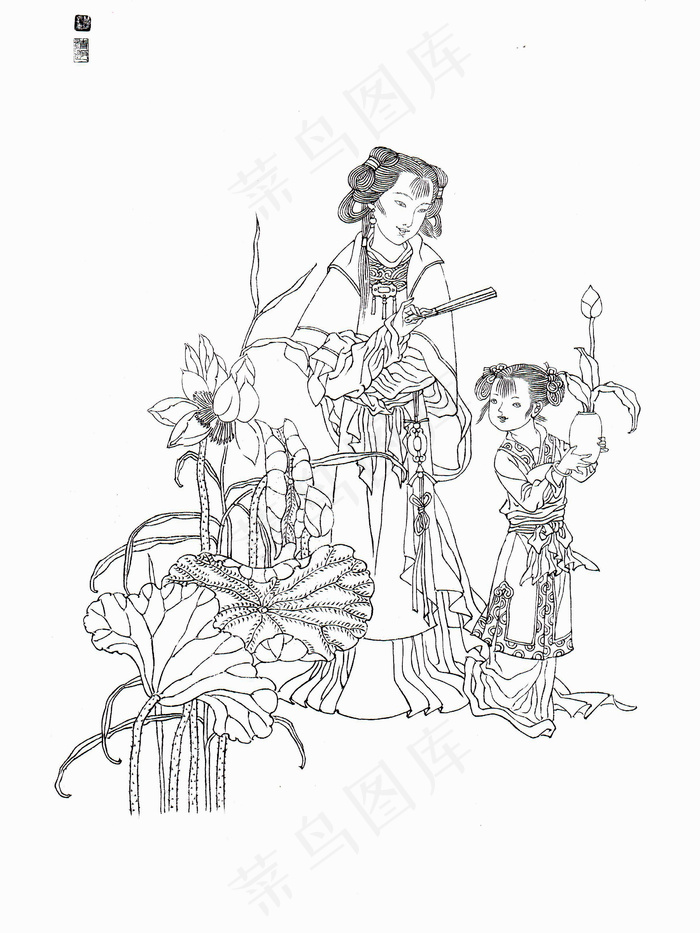古代仕女白描图片