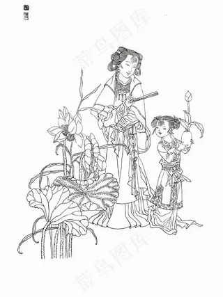 古代仕女白描图片