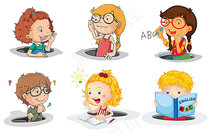 学英语的卡通小学生eps,ai矢量模版下载