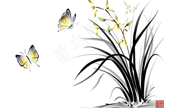 水墨兰花psd分层psd模版下载