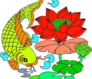 中国元素圆形荷花鲤鱼图