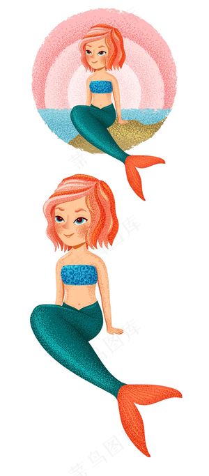 彩色水彩可爱的美人鱼设计元素