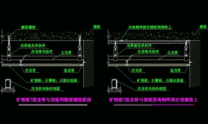 矿棉板与顶板节点