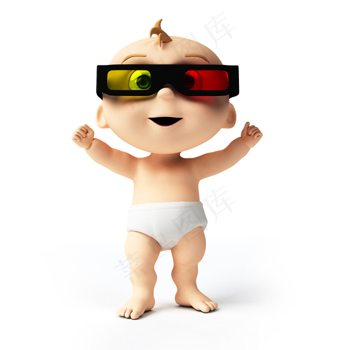 戴彩光镜的3D宝宝图片