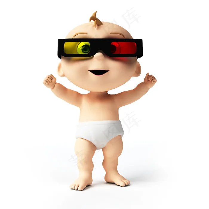 戴彩光镜的3D宝宝图片