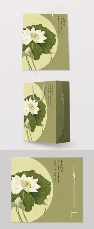 中国风荷花手提袋礼品袋设计