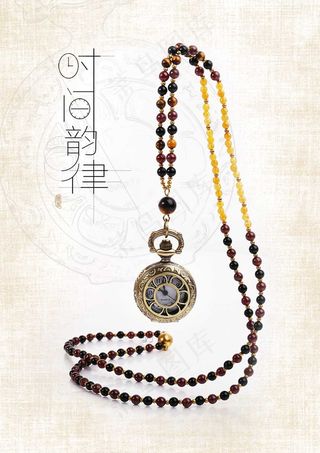 复古怀表项链 石榴石项链