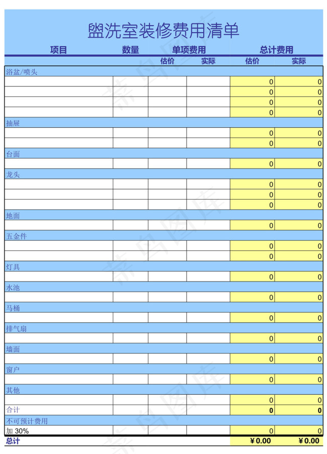 盥洗室装修费用清单