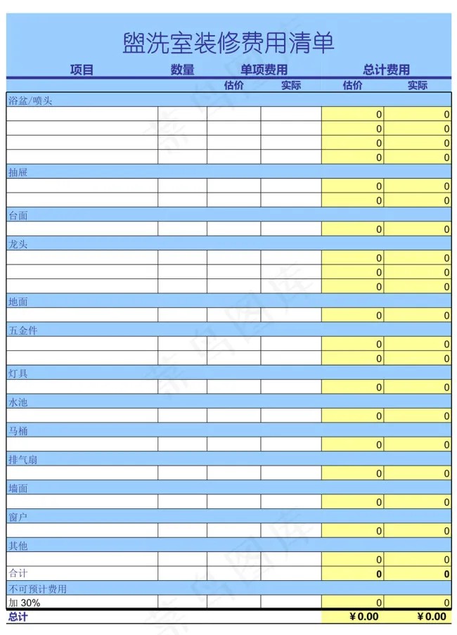 盥洗室装修费用清单