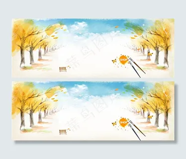 简单手绘淘宝海报背景 banner...