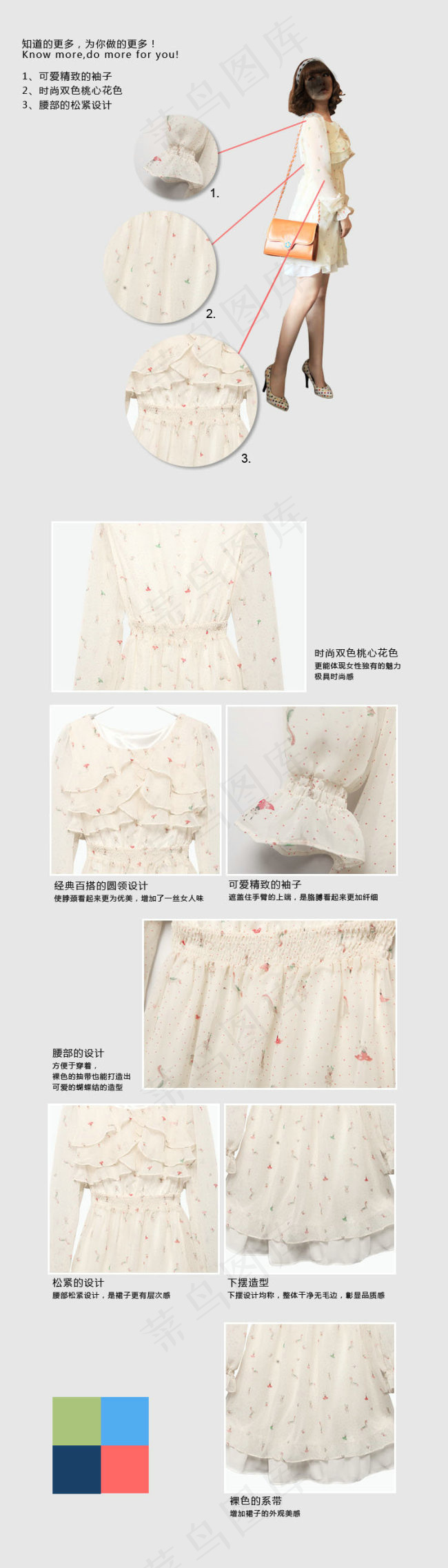 夏女裙布料细节展示模板psd模版下载