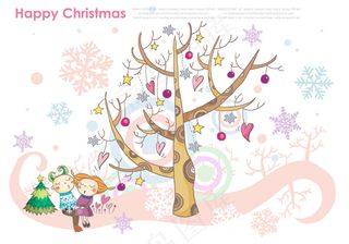 卡通大树人物圣诞节主题PSD分层素...