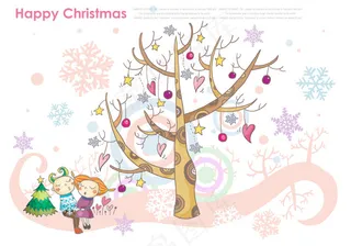 卡通大树人物圣诞节主题PSD分层素...