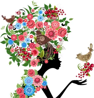 绚丽花卉美女剪影矢量素材