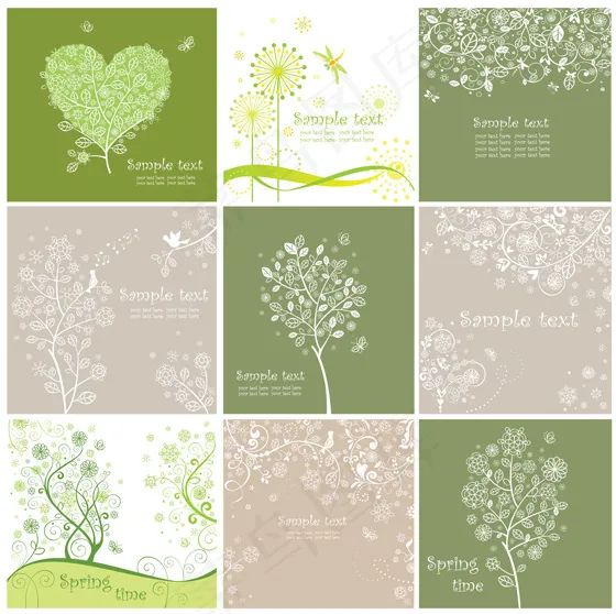 素雅线描植物花纹矢量素材-2eps,ai矢量模版下载