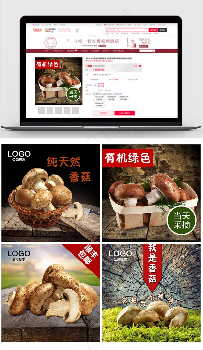 有机绿色香菇淘宝直通车模板psd模版下载