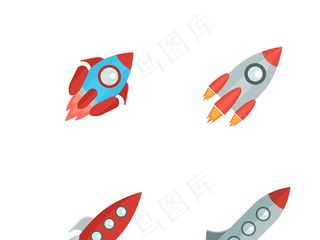 扁平化多款彩色卡通可爱火箭飞船矢量...