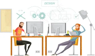 工作加班的人物生活插画