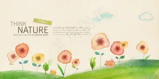 唯美梦幻卡通花朵海报背景